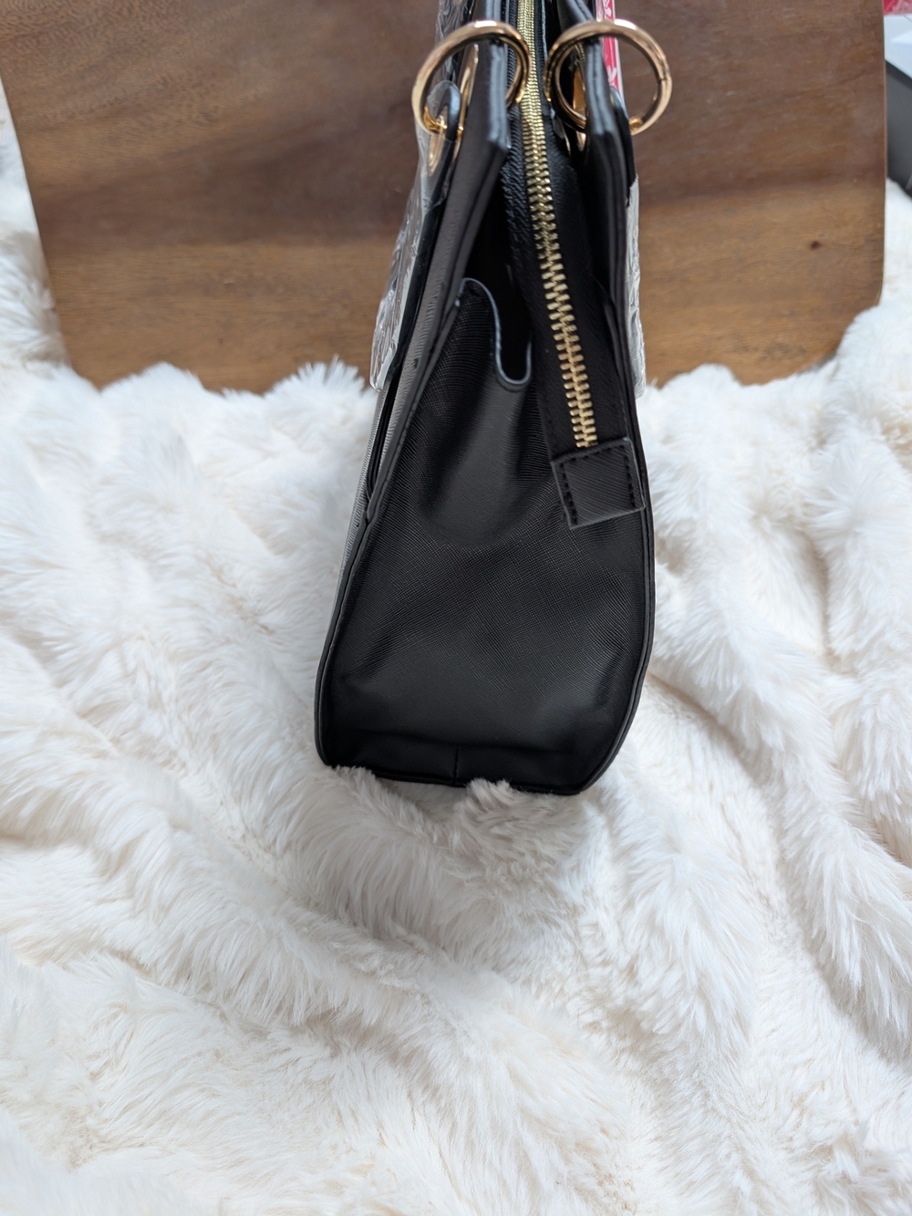 H- 130 NWT Trina Turk Black Vegan Leather Double Handle Tote Bag MSRP $148 - Picture 3 of 9